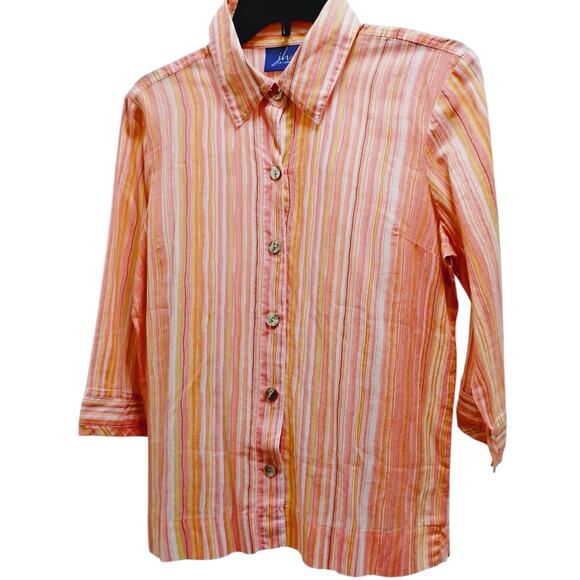 J.H. Collectibles Striped Blouse 💛🧡🩷 Medium 3/4 Sleeve Lightweight - Picture 2 of 13